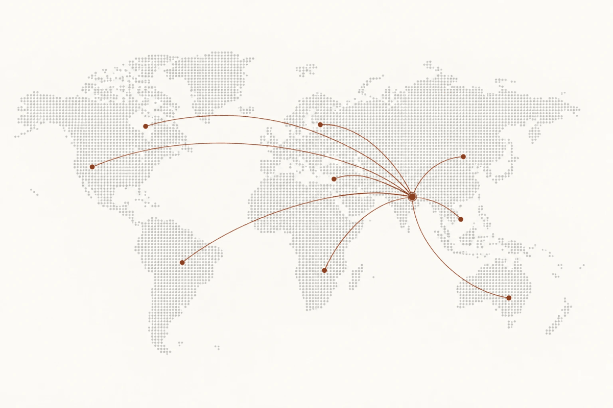 Map showing NIKEE supplying from New Delhi, India to international markets