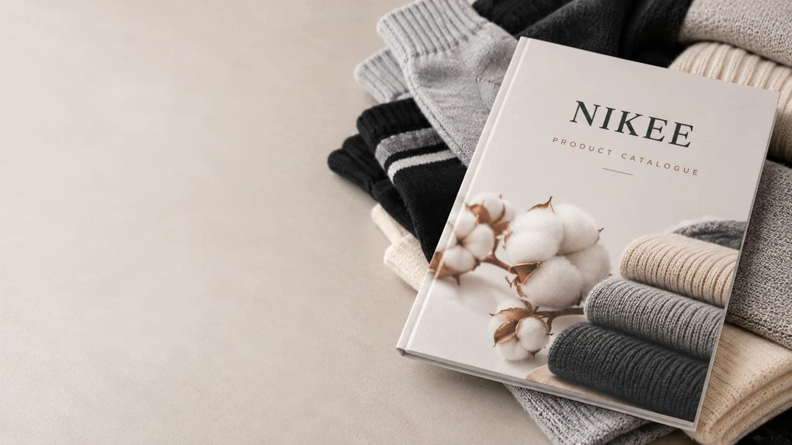 NIKEE product catalogue on a bed of knitted socks